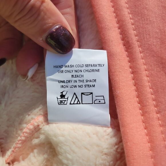 Women's Pink Fleece Lined Long Sleeve Pullover Sweatshirt Sz XL - Picture 7 of 12